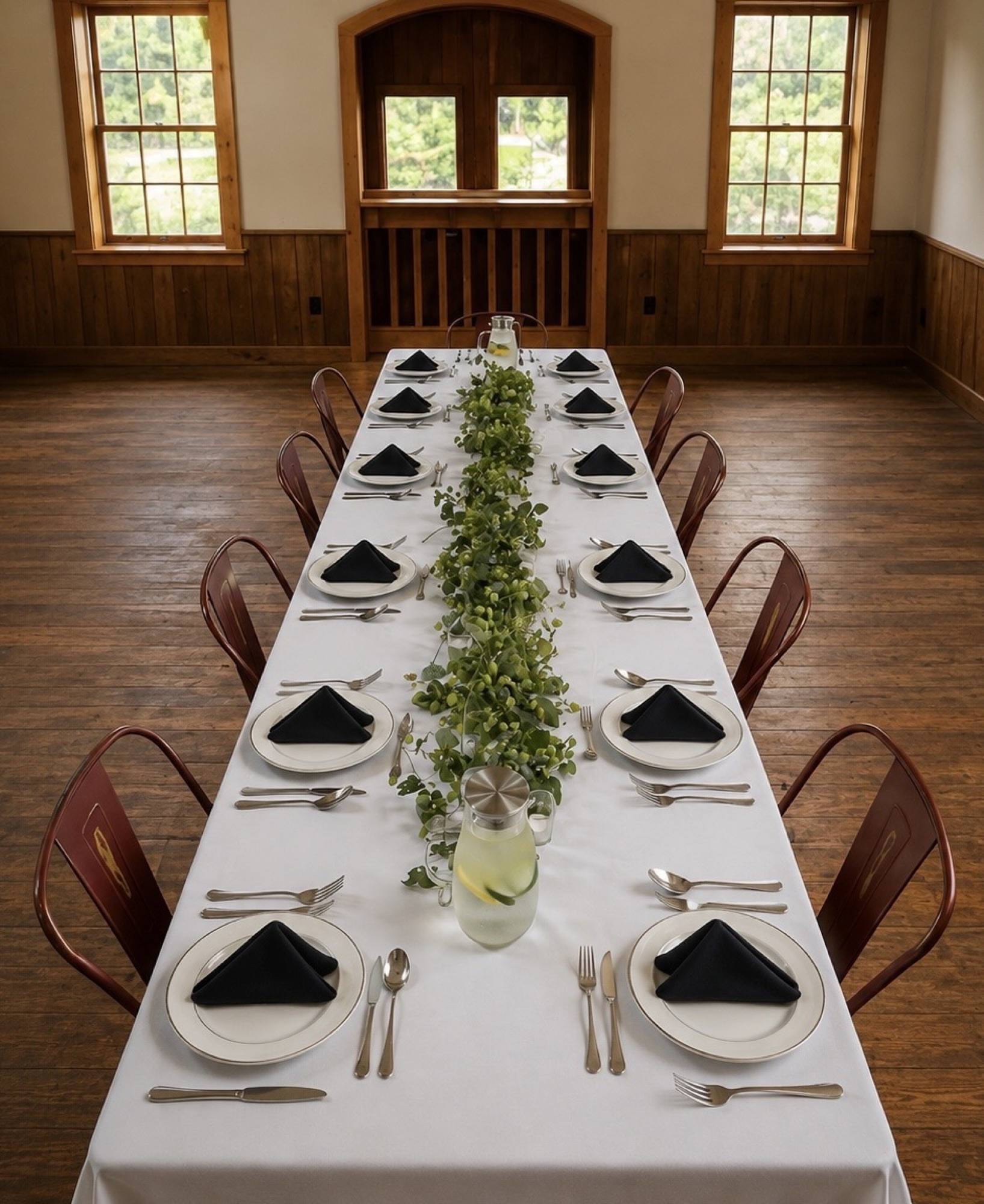 Long dining table set for a private Durshbrook & Company event